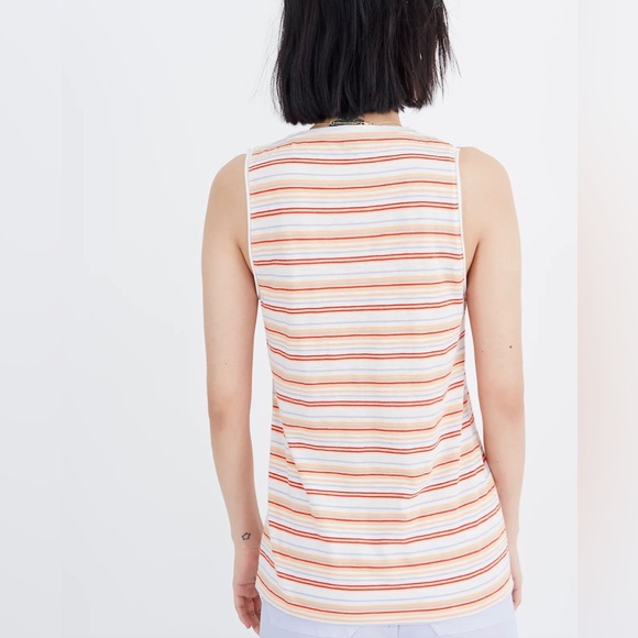 Madewell Whisper Cotton V-Neck Pocket Tank in Fieldgate Stripe (Size: Large) - Picture 3 of 7